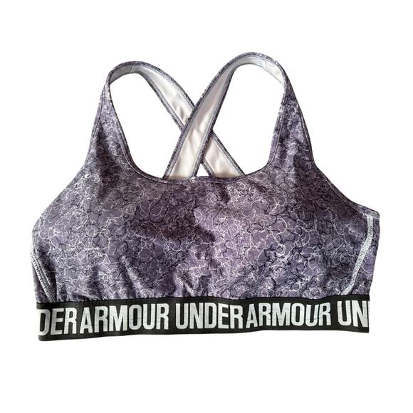 Under Armour Mid Crossback Strappy Sports Bras Womens Sz XL Green Purple Print - Picture 2 of 9